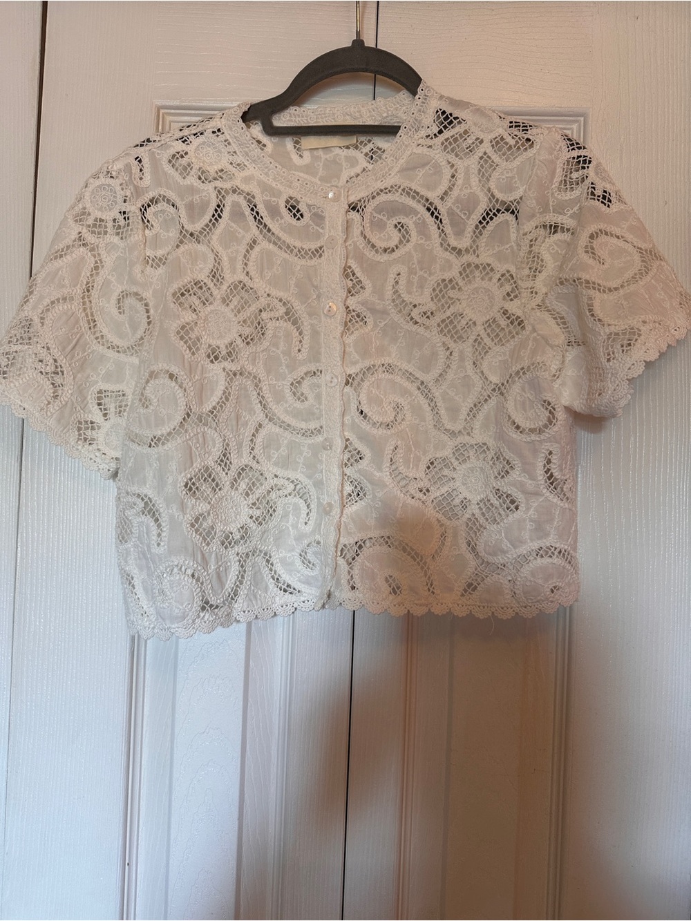 FRNCH White Eyelet Cropped Top